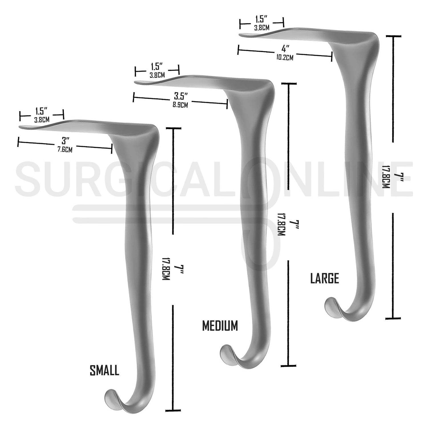3 Pcs Jackson Vaginal Retractor 7″ S, M, & L Blade Set