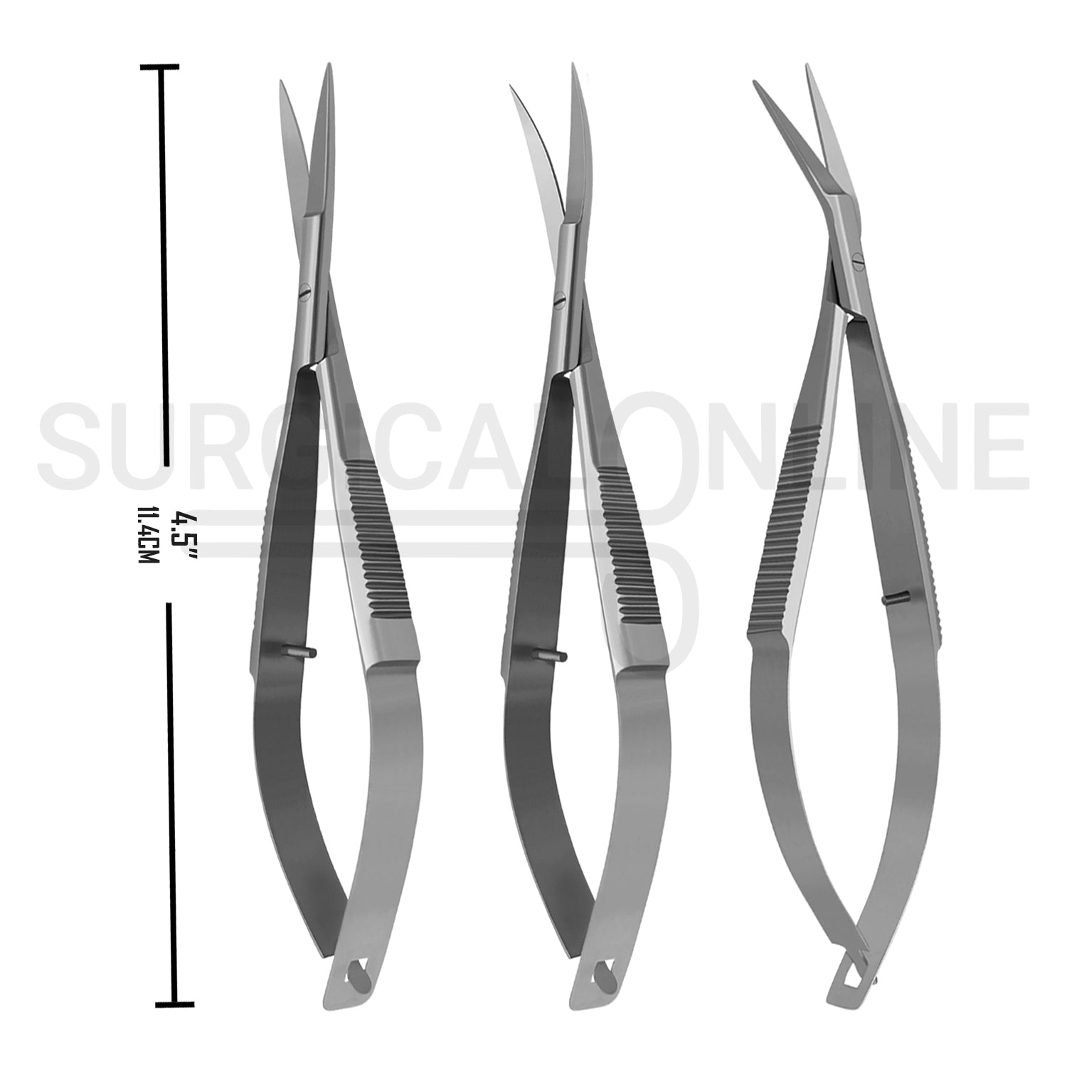 3 Pcs Castroviejo Micro Iris Scissors 4.5″ Straight, Curved, Angled Set