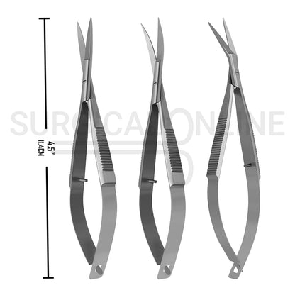 3 Pcs Castroviejo Micro Iris Scissors 4.5″ Straight, Curved, Angled Set