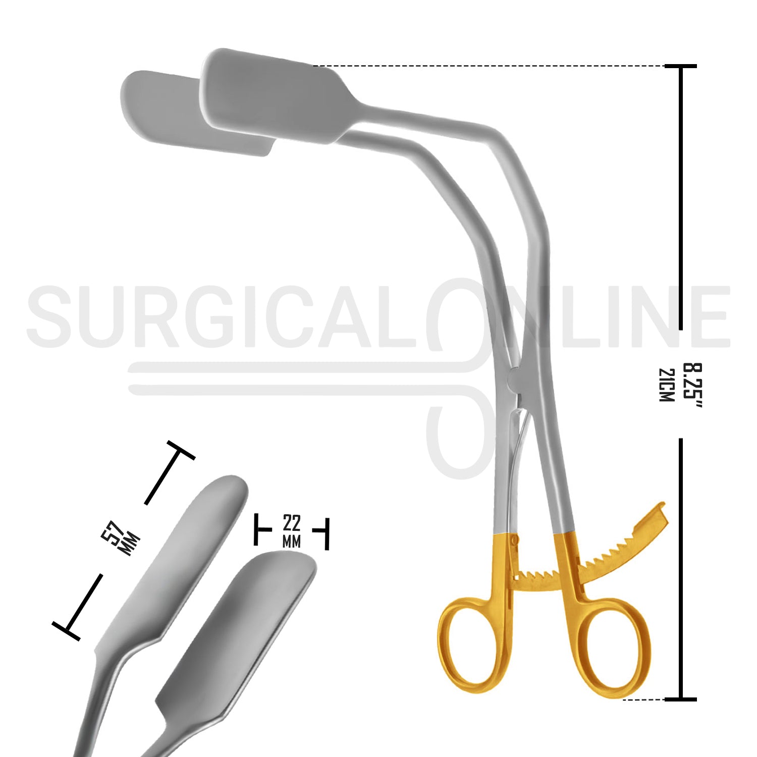 Lateral Vaginal Retractor 8.25″ Extra Long Ratchet Gold Handles