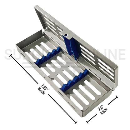 5 Instruments Sterilization Cassette Tray 7.25″ x 2.25″ W/Rubber Inserts 