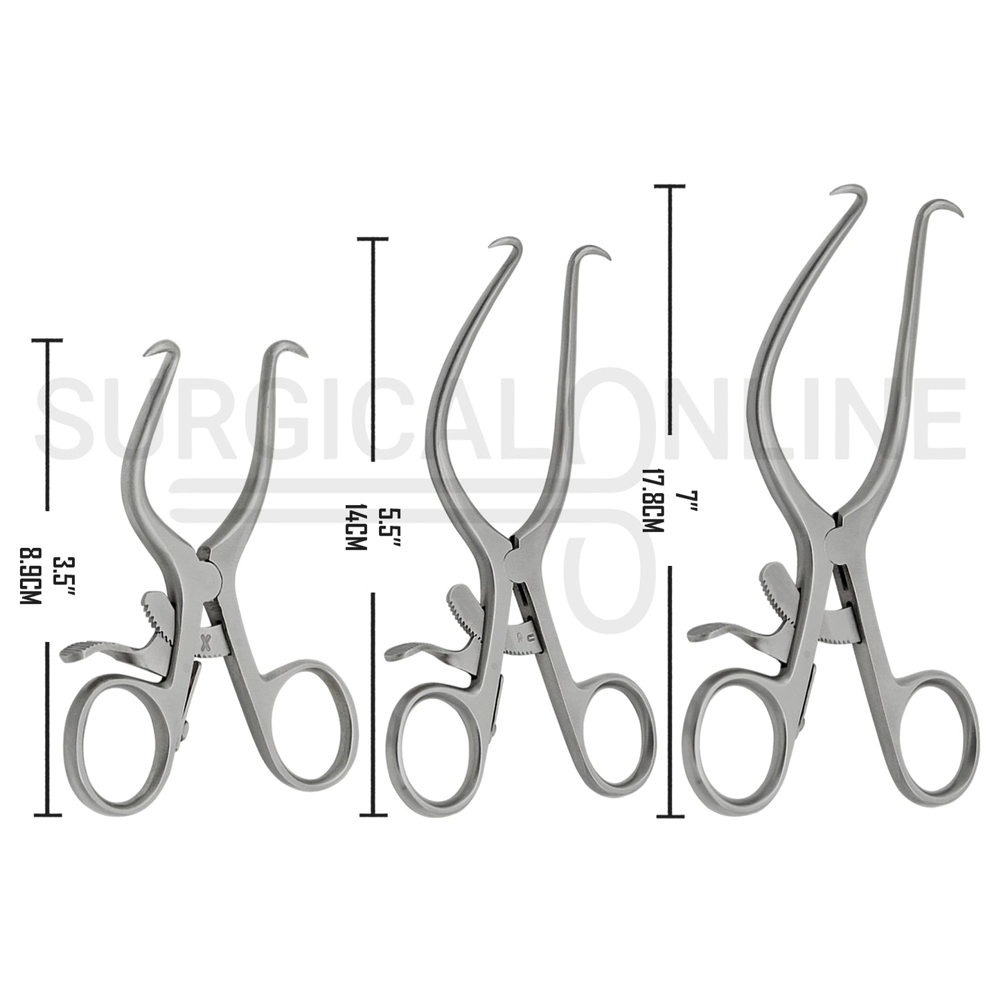 3 Pcs Gelpi Retractor With Grip Lock 3.50" 5.50" 6.50" Set