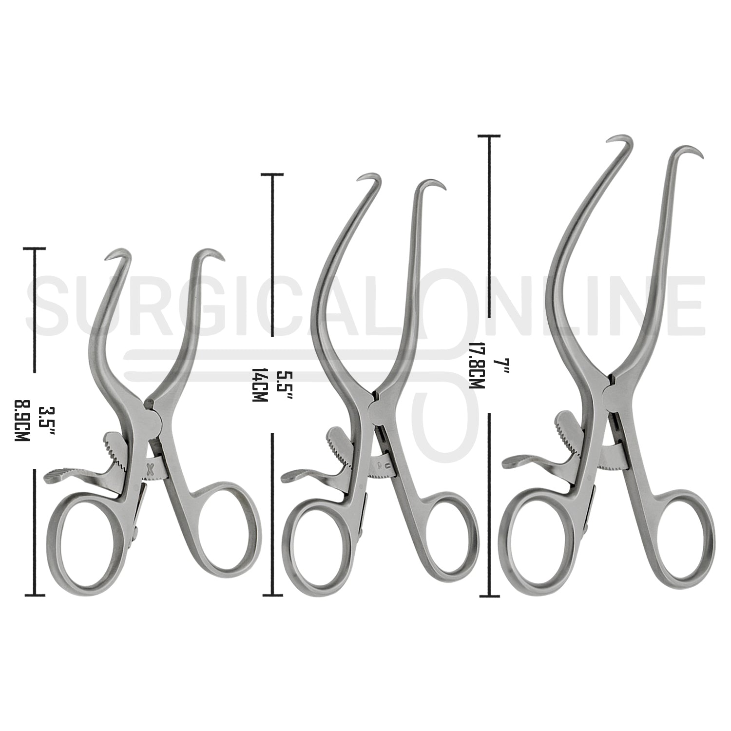 3 Pcs Gelpi Retractor With Grip Lock 3.50" 5.50" 6.50" Set
