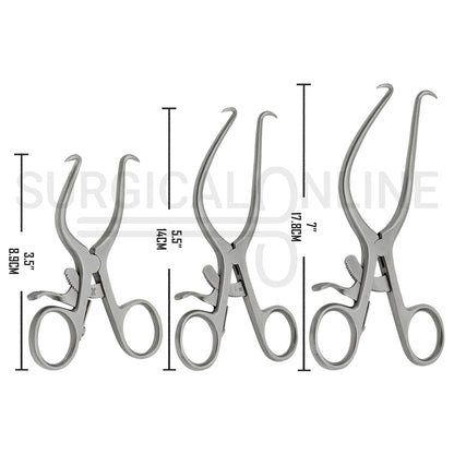 3 Pcs Gelpi Retractor With Grip Lock 3.50" 5.50" 6.50" Set