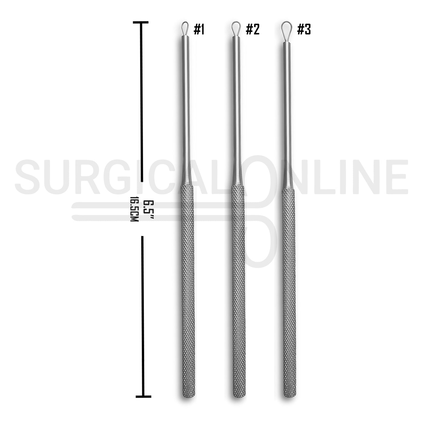 3 Pcs Billeau Ear Loop Curette 6.5″ Ring Blades Size #1, #2 & #3 Set