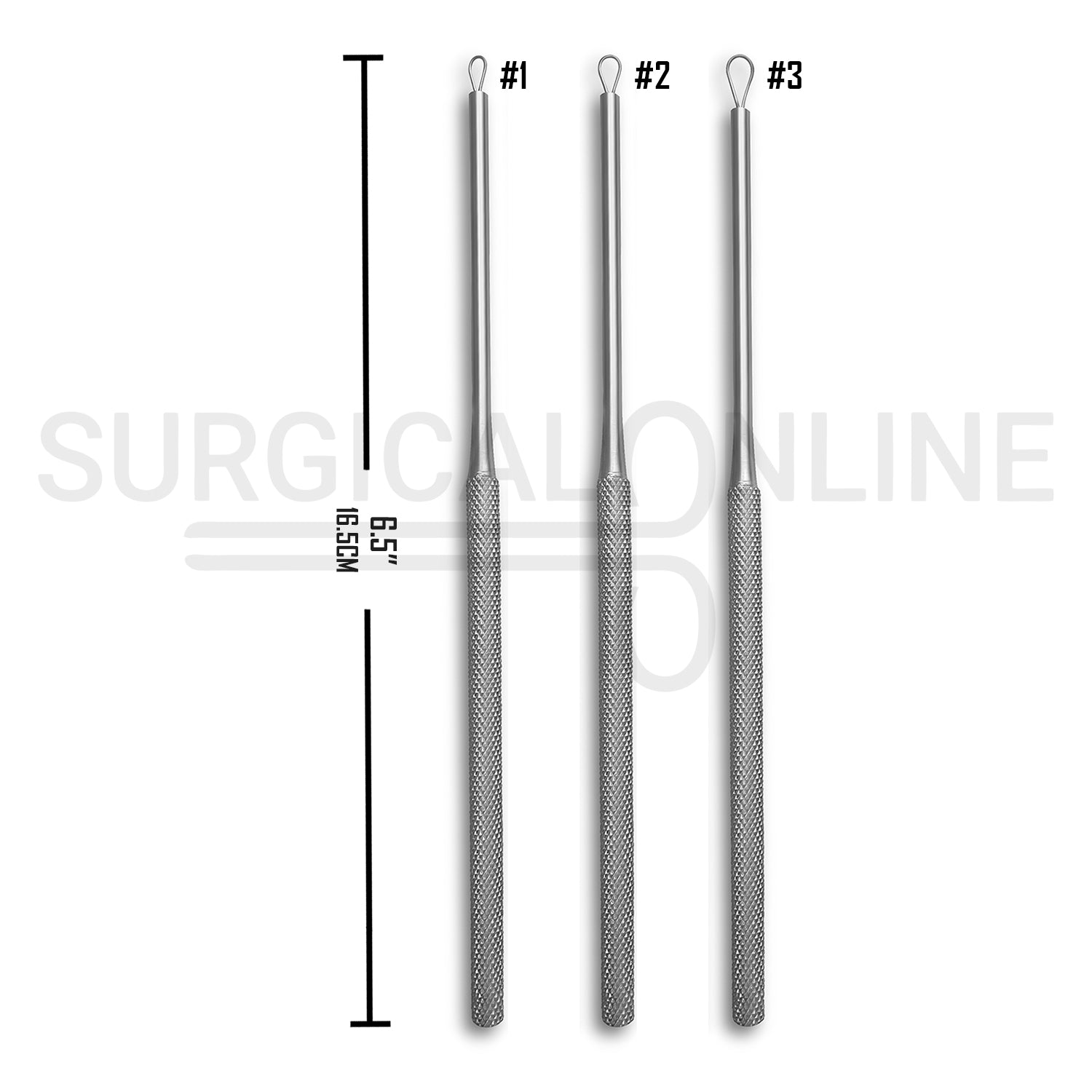 3 Pcs Billeau Ear Loop Curette 6.5″ Ring Blades Size #1, #2 & #3 Set