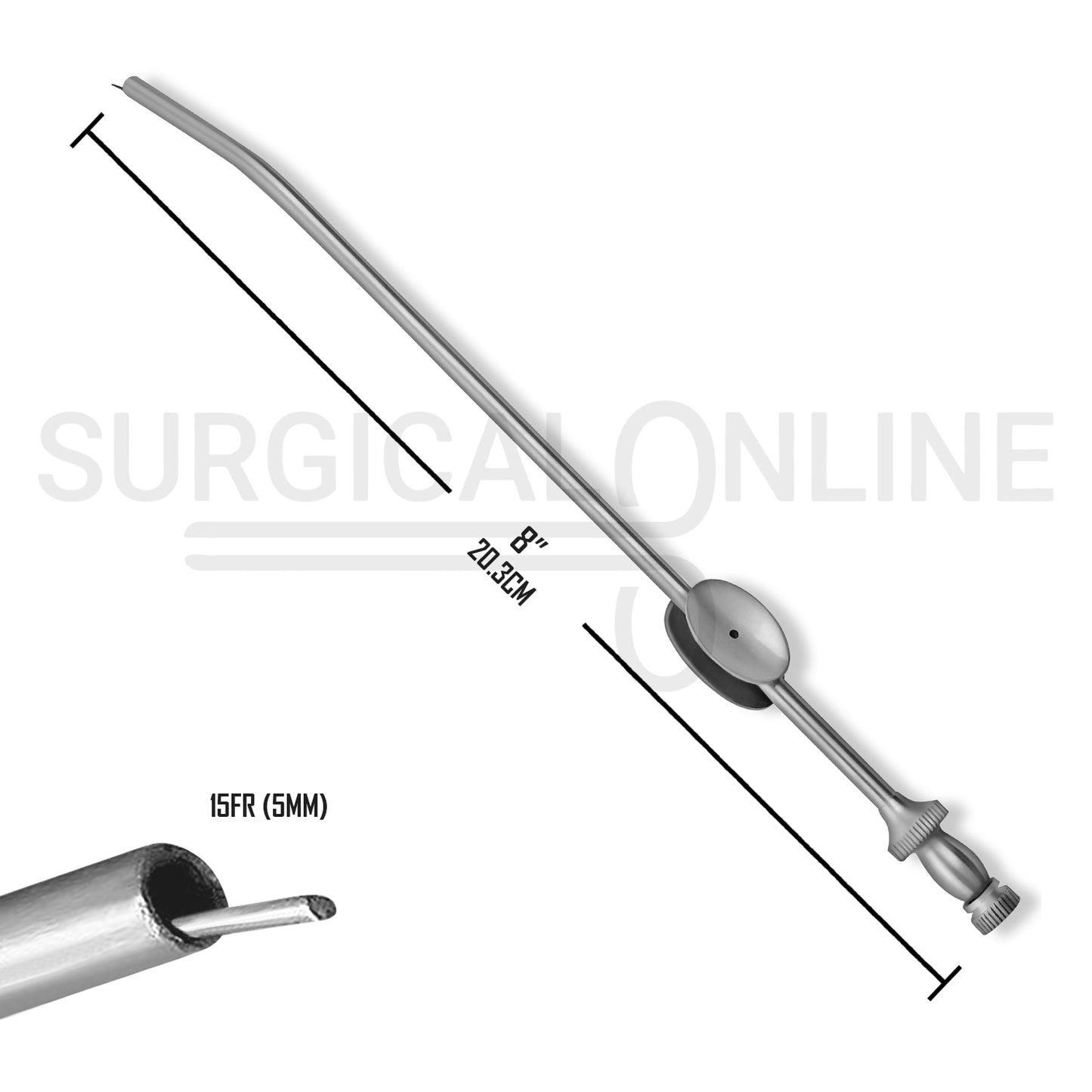 Adson Suction Tube 8″ With Finger Valve & Obturator 15 FR (5 mm)