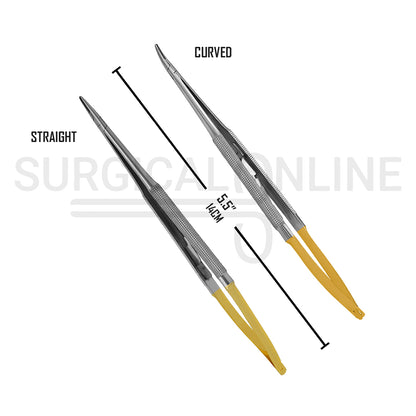 2 Pcs TC Castroviejo Needle Holder 5.5″ Straight & Curved Set
