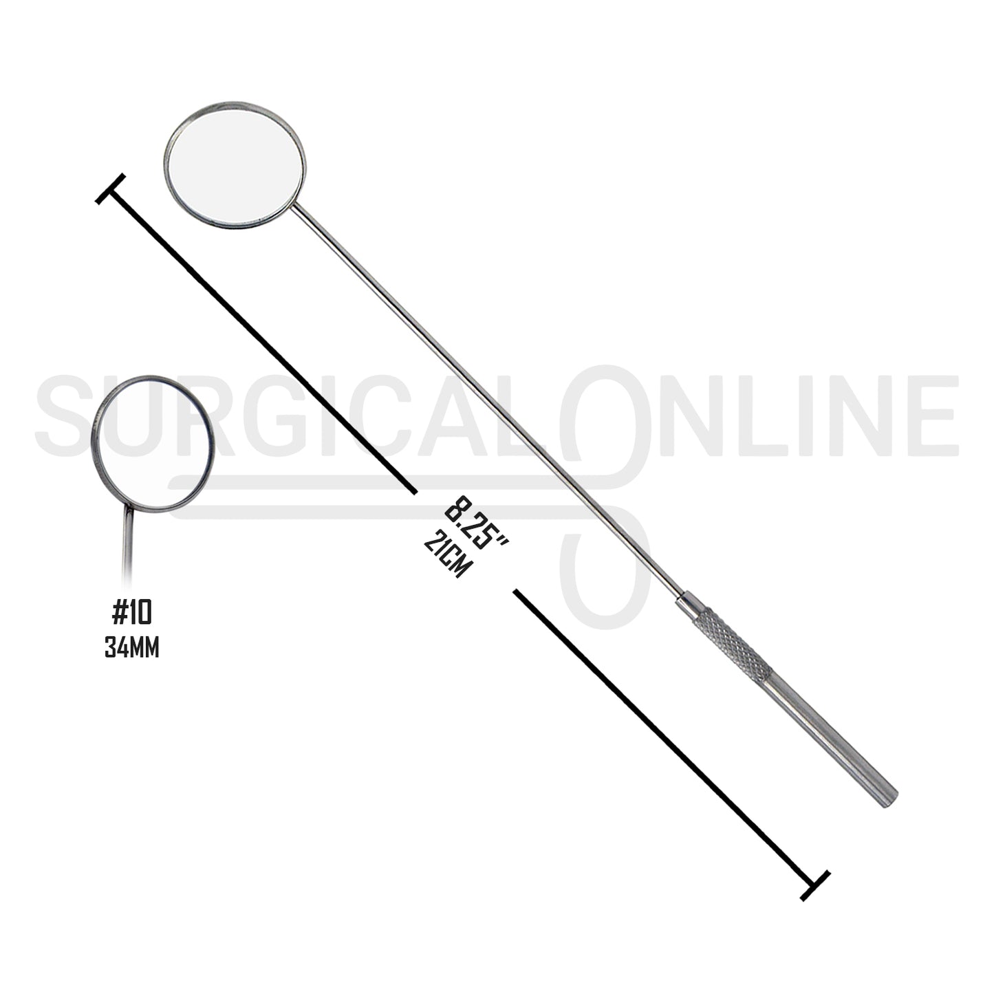 Laryngeal Mirror #10 34mm Angled Mirror With Grip Handle 8.25"