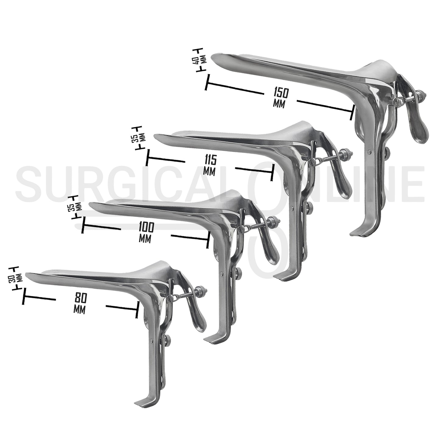 4-Pcs Graves Vaginal Speculum Small, Medium, Large & X-Large Set