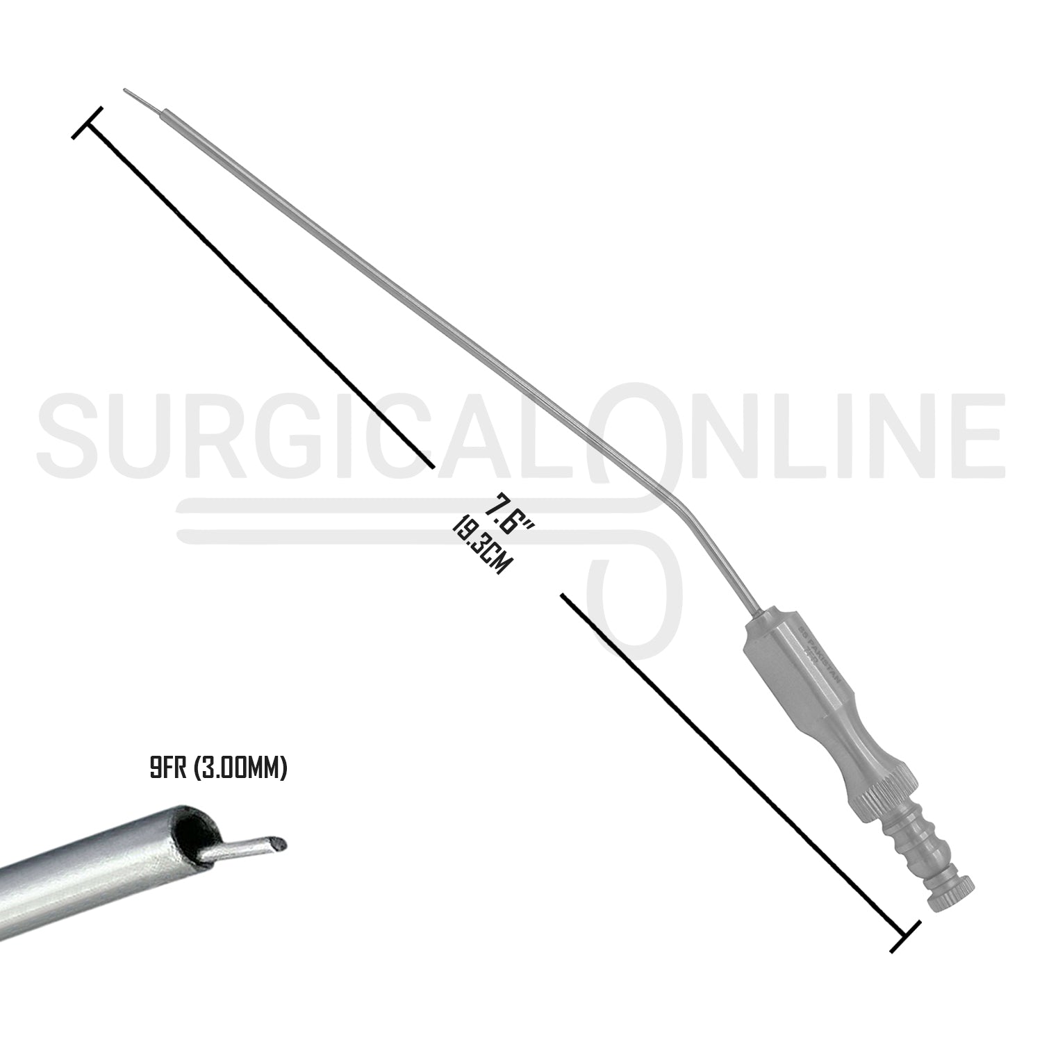 Frazier Suction Tube 9FR (3.00mm) Finger Cut-Off Angled 7.6" Aspirator