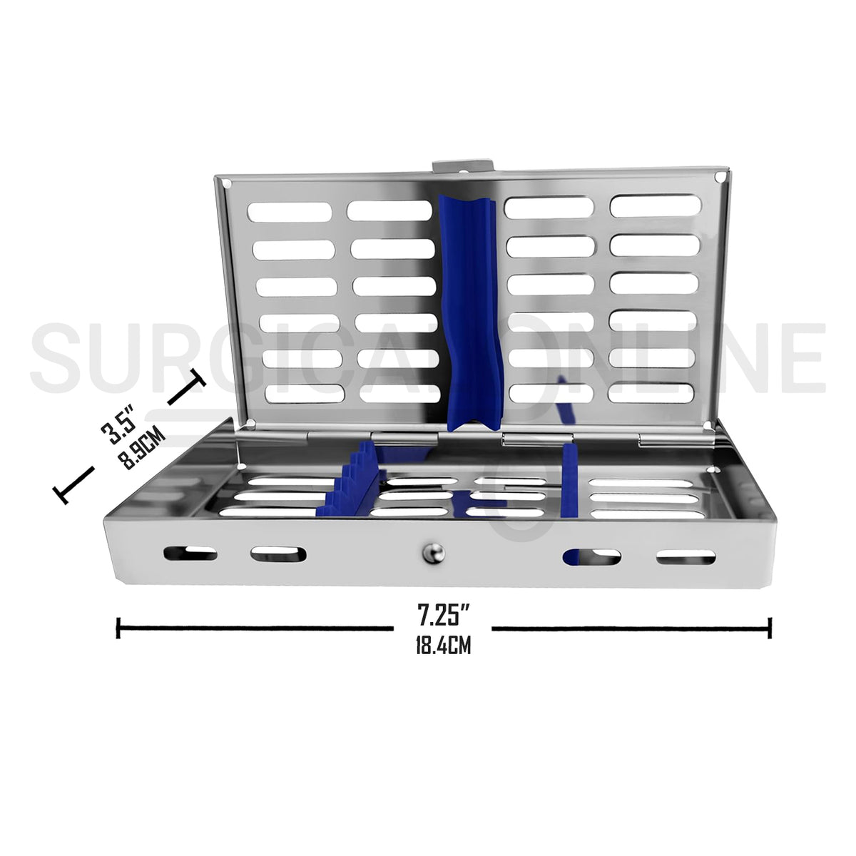 7 Instruments Sterilization Cassette Tray 7.25″ x 3.25″ W/Rubber Inserts