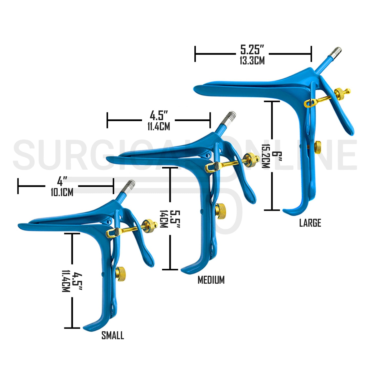 3 Pcs LLETZ LEEP Pederson Vaginal Speculum Blue Coated S, M & L Set