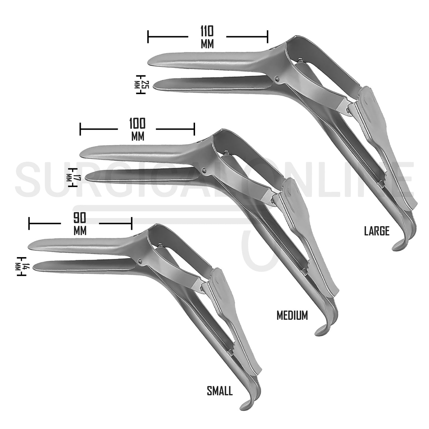 3 Pcs Semm Vaginal Speculum Small, Medium & Large Set