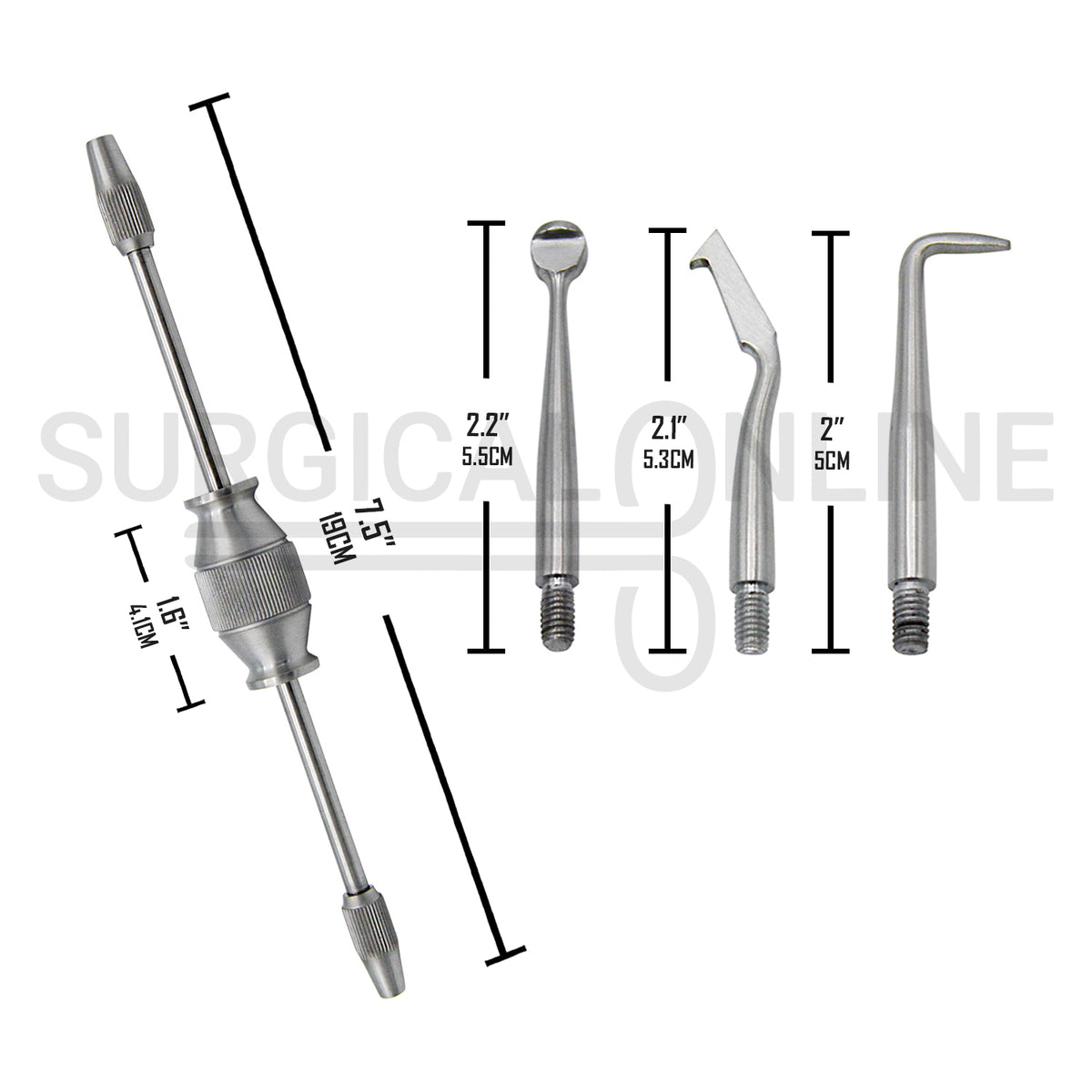 Manual Crown Remover 7.5″ Double Ended With 3 Attachment Tips Set