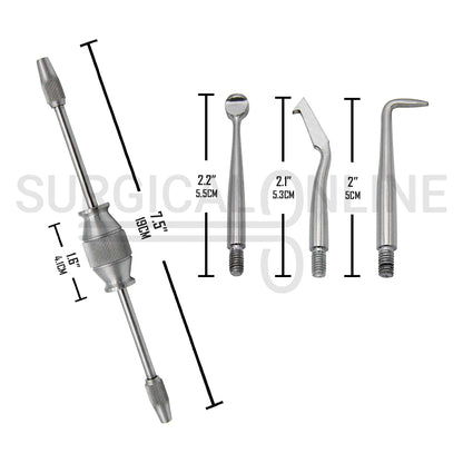 Manual Crown Remover 7.5″ Double Ended With 3 Attachment Tips Set