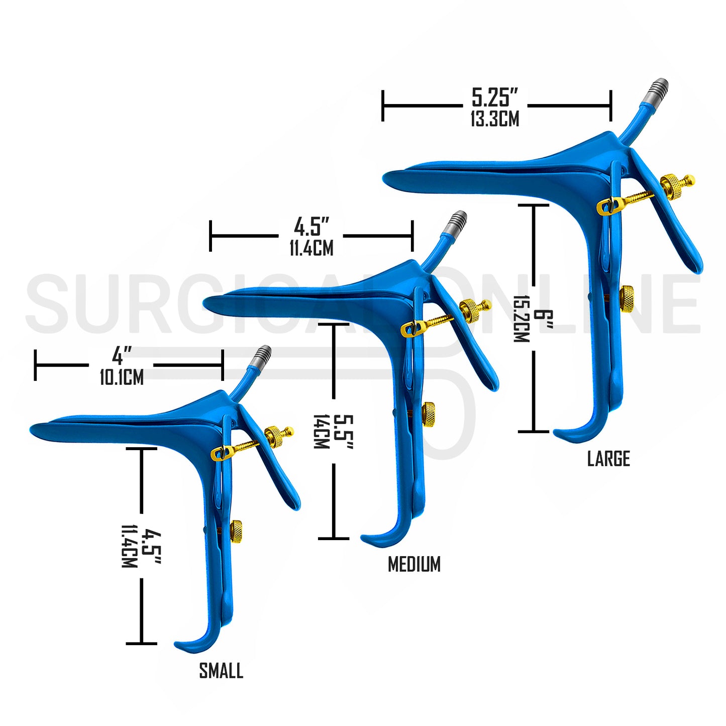 3 Pcs LLETZ LEEP Graves Vaginal Speculum Blue Coated S, M & L Set
