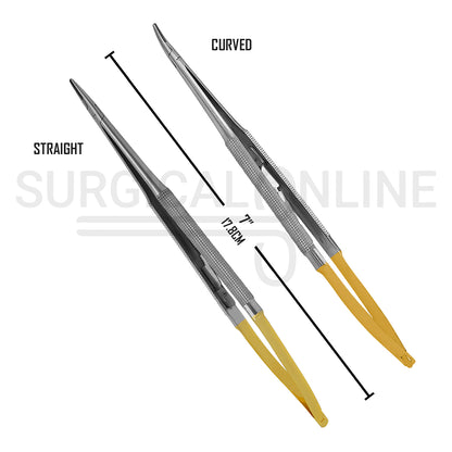 2 Pcs TC Castroviejo Needle Holder 7″ Straight & Curved Set