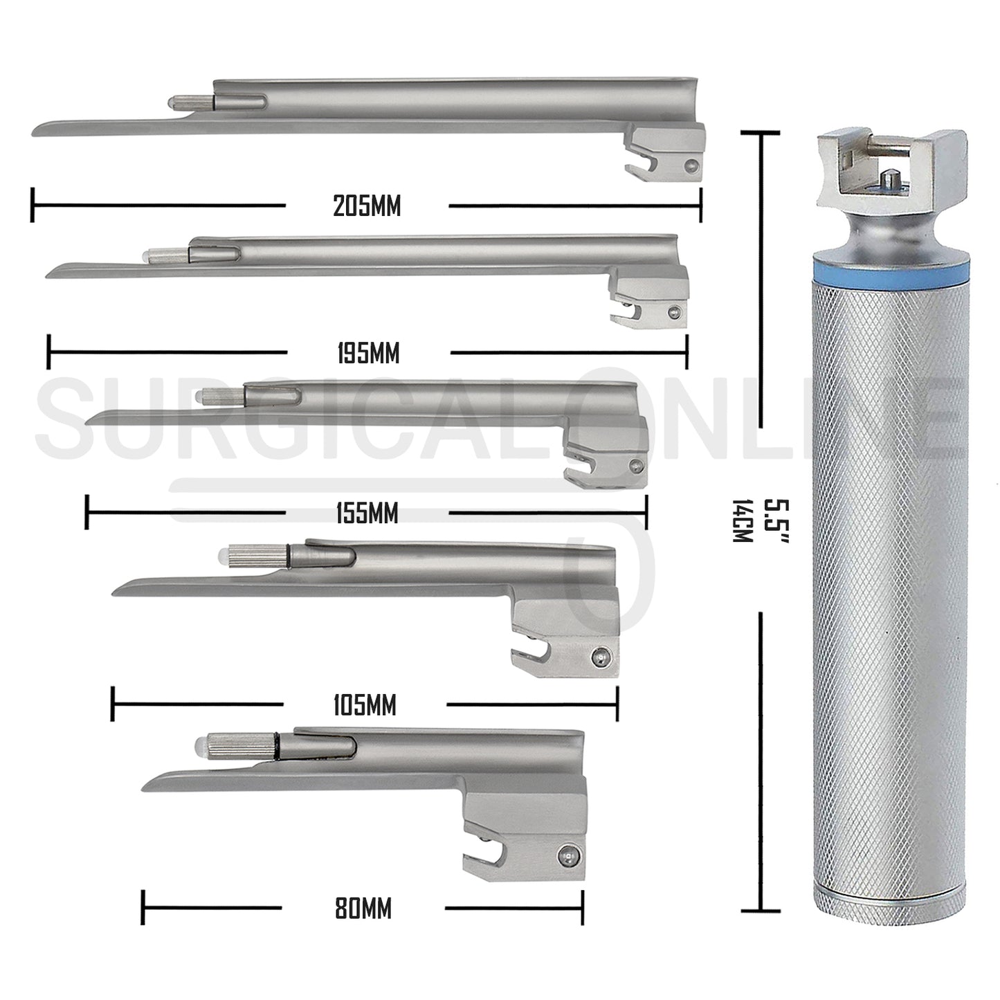 Conventional Laryngoscope Miller 5 Blades & 1 Handle Set