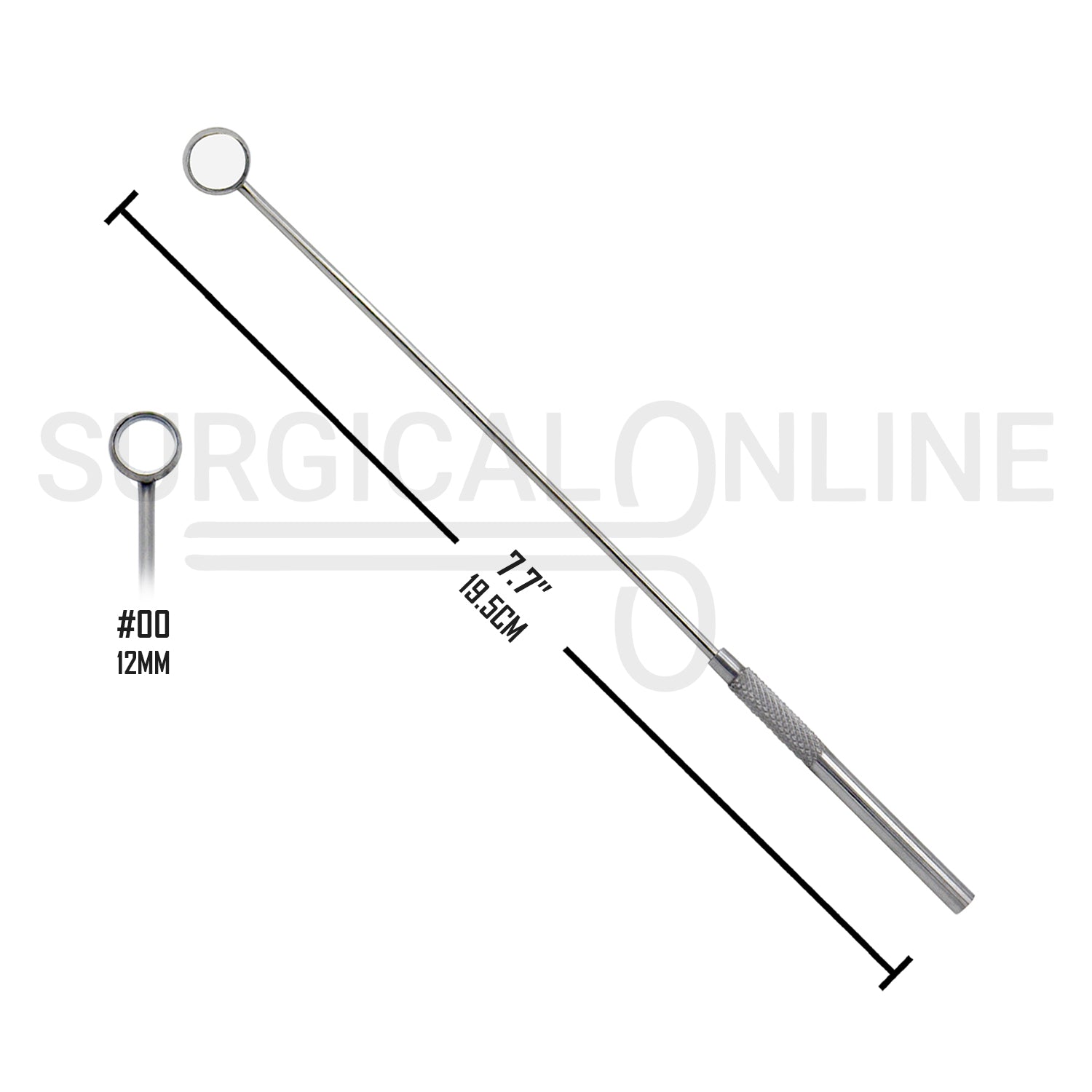 Laryngeal Mirror #00 12mm Angled Mirror With Grip Handle 7.7"