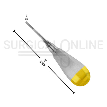 Luxating Elevator 3mm Straight Tip 5″ Half Gold Handle