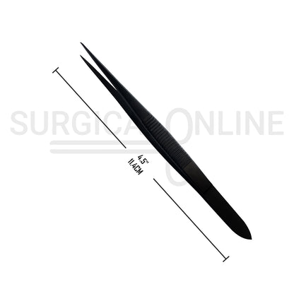 Splinter Forceps Black 4.50" Fine Point Serrated Tips