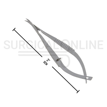 Micro Vannas Scissors Spring Handle 3″ Curved Sharp Blades