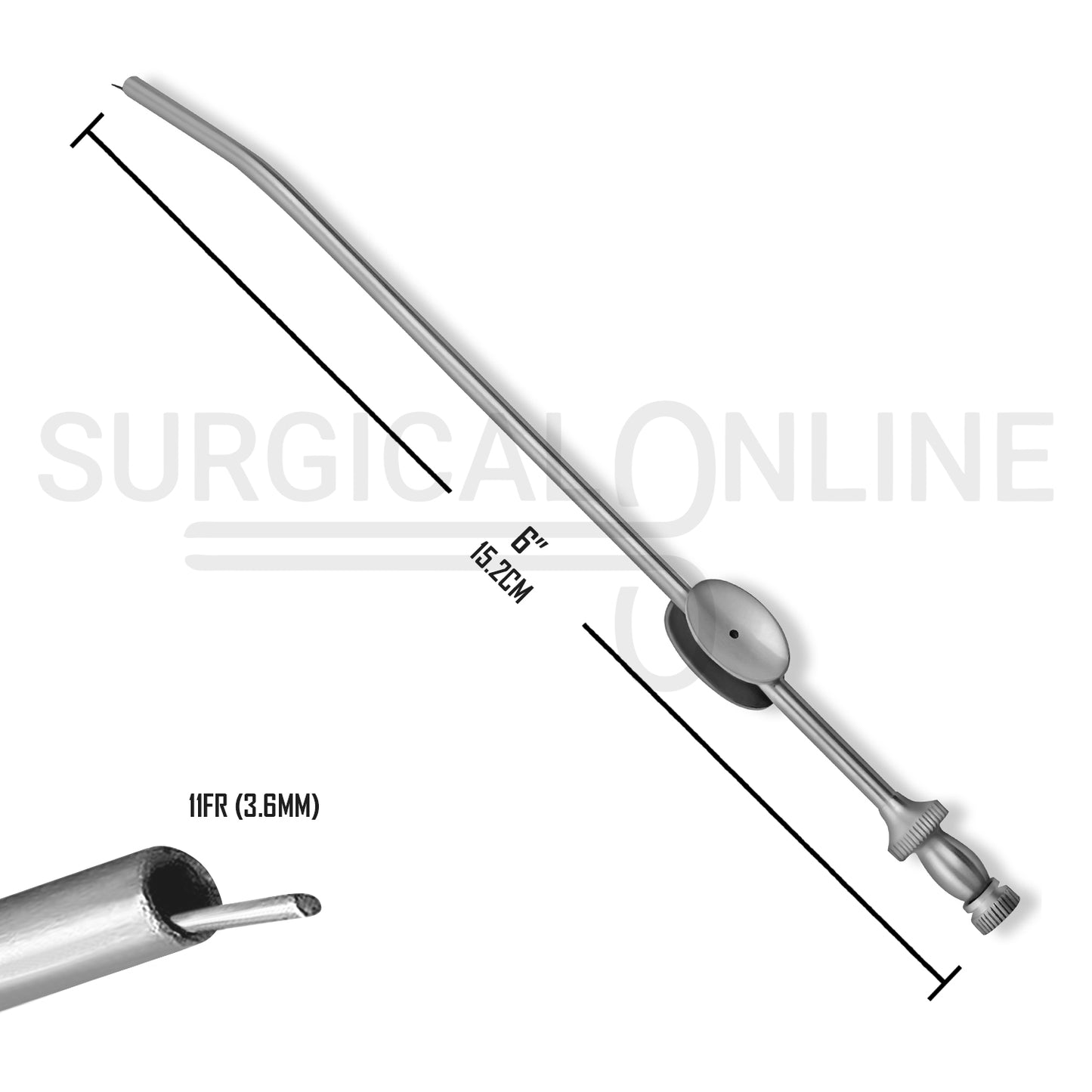 Adson Suction Tube 6″ With Finger Valve & Obturator 11 FR (3.6 mm)