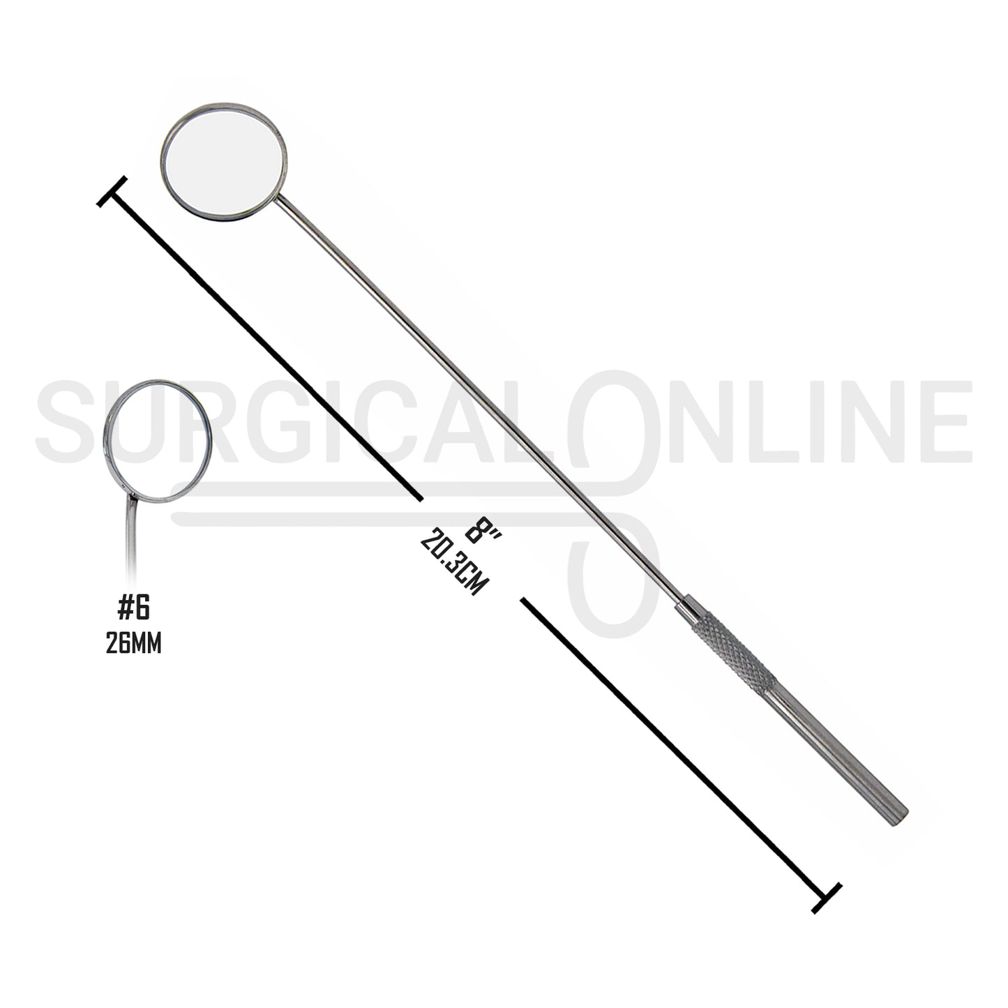 Laryngeal Mirror #6 26mm Angled Mirror With Grip Handle 8"