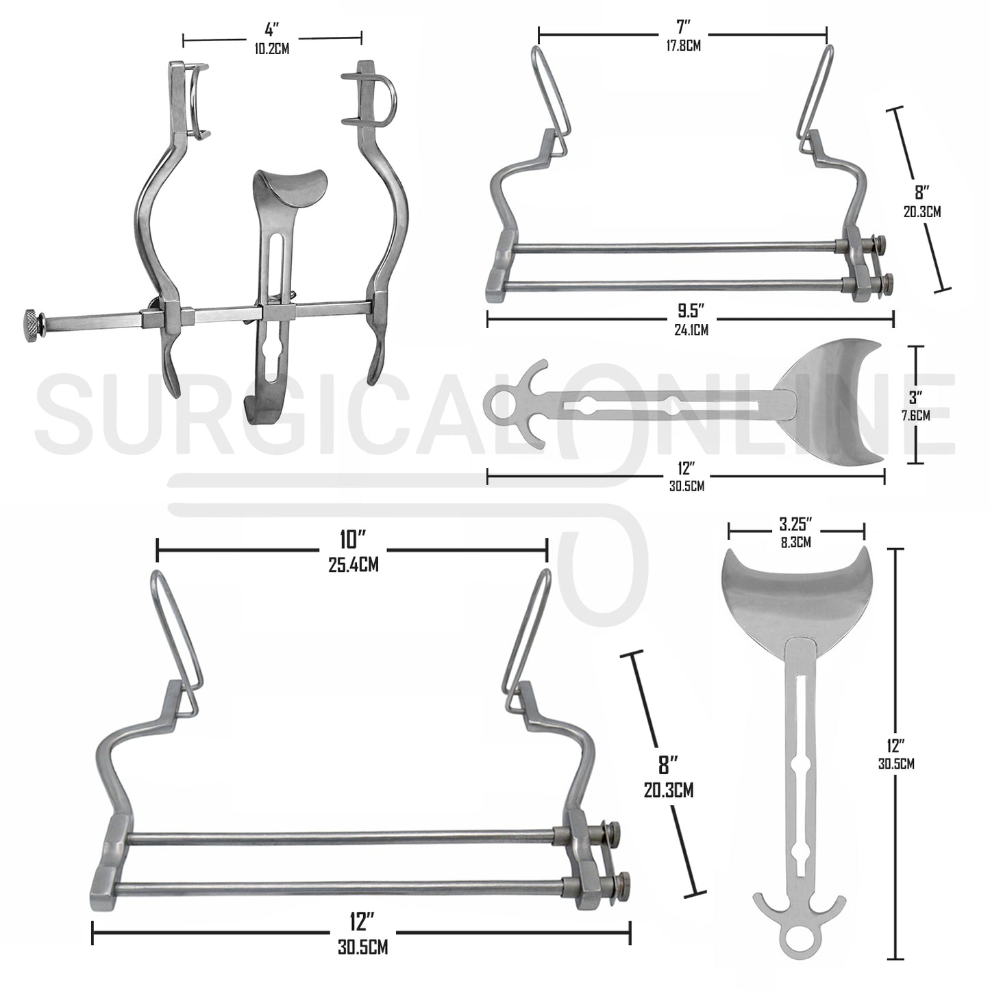 3 Pcs Balfour Abdominal Retractor 4.00" 7.00" & 10.00" Spread Set