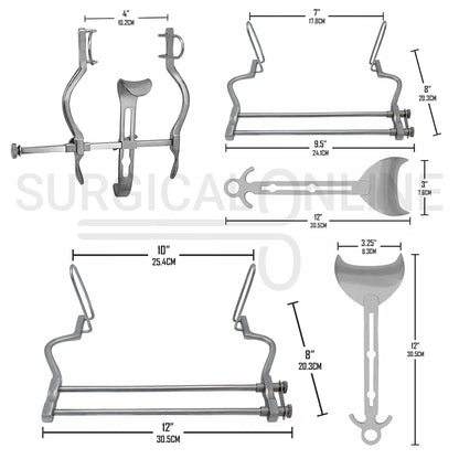 3 Pcs Balfour Abdominal Retractor 4.00" 7.00" & 10.00" Spread Set