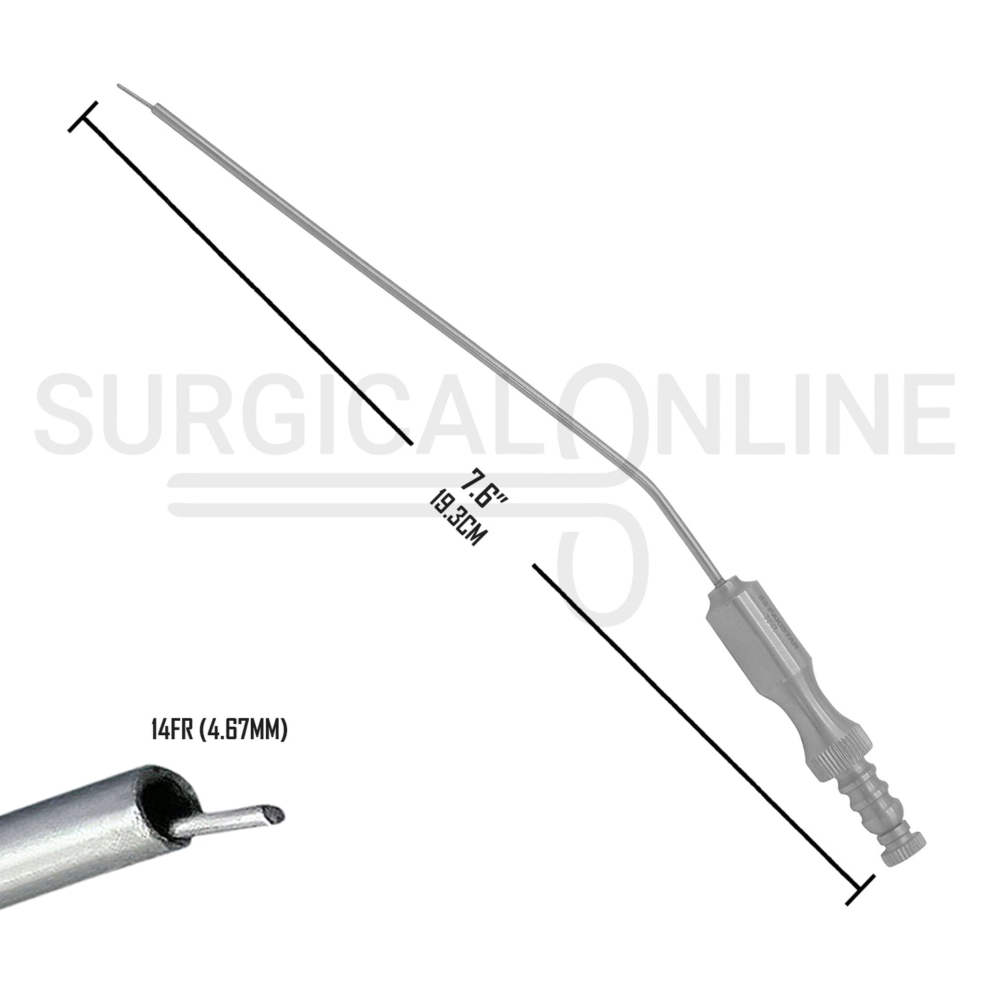 Frazier Suction Tube 14FR (4.67mm) Finger Cut-Off Angled 7.6" Aspirator