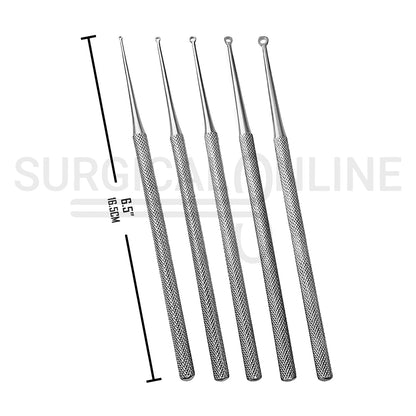 5 Pcs Buck Ear Curette 6.5″ Angled Sharp Blade #00, #0, #1, #2 & #3 Set