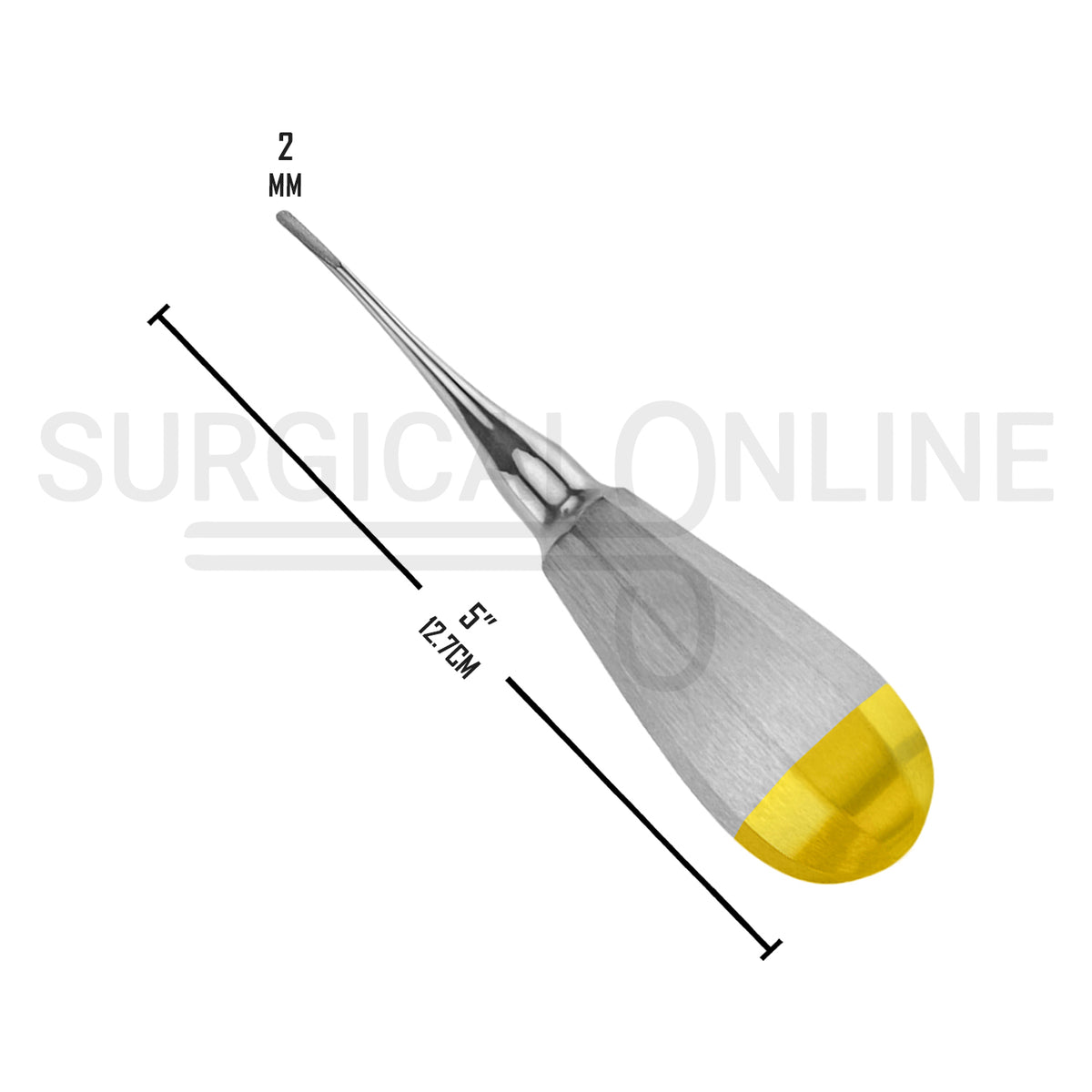Luxating Elevator 2mm Curved Tip 5″ Half Gold Handle