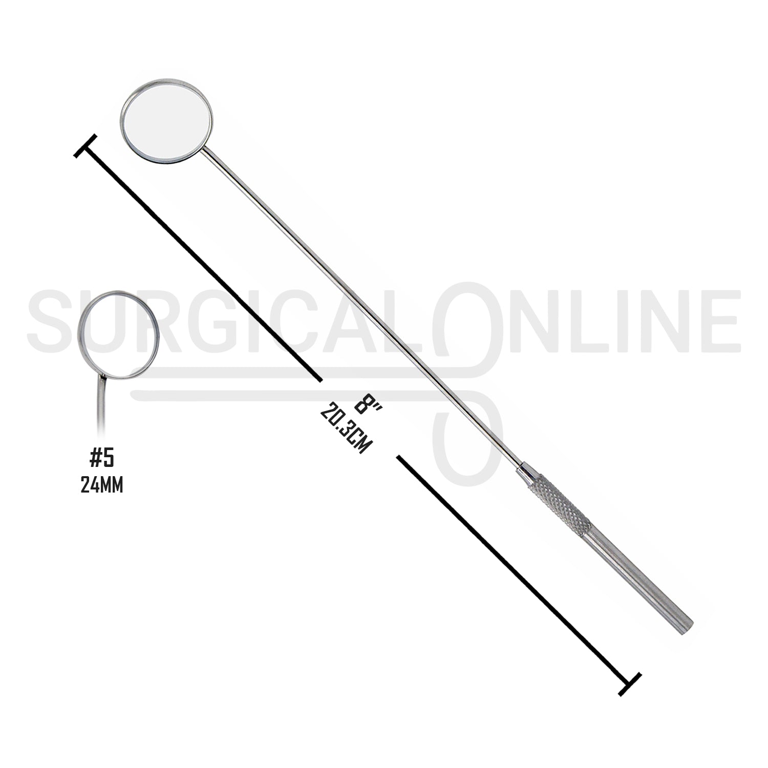 Laryngeal Mirror #5 24mm Angled Mirror With Grip Handle 8"
