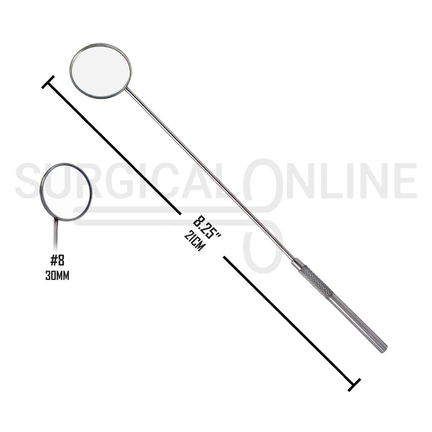 Laryngeal Mirror #8 30mm Angled Mirror With Grip Handle 8.25"