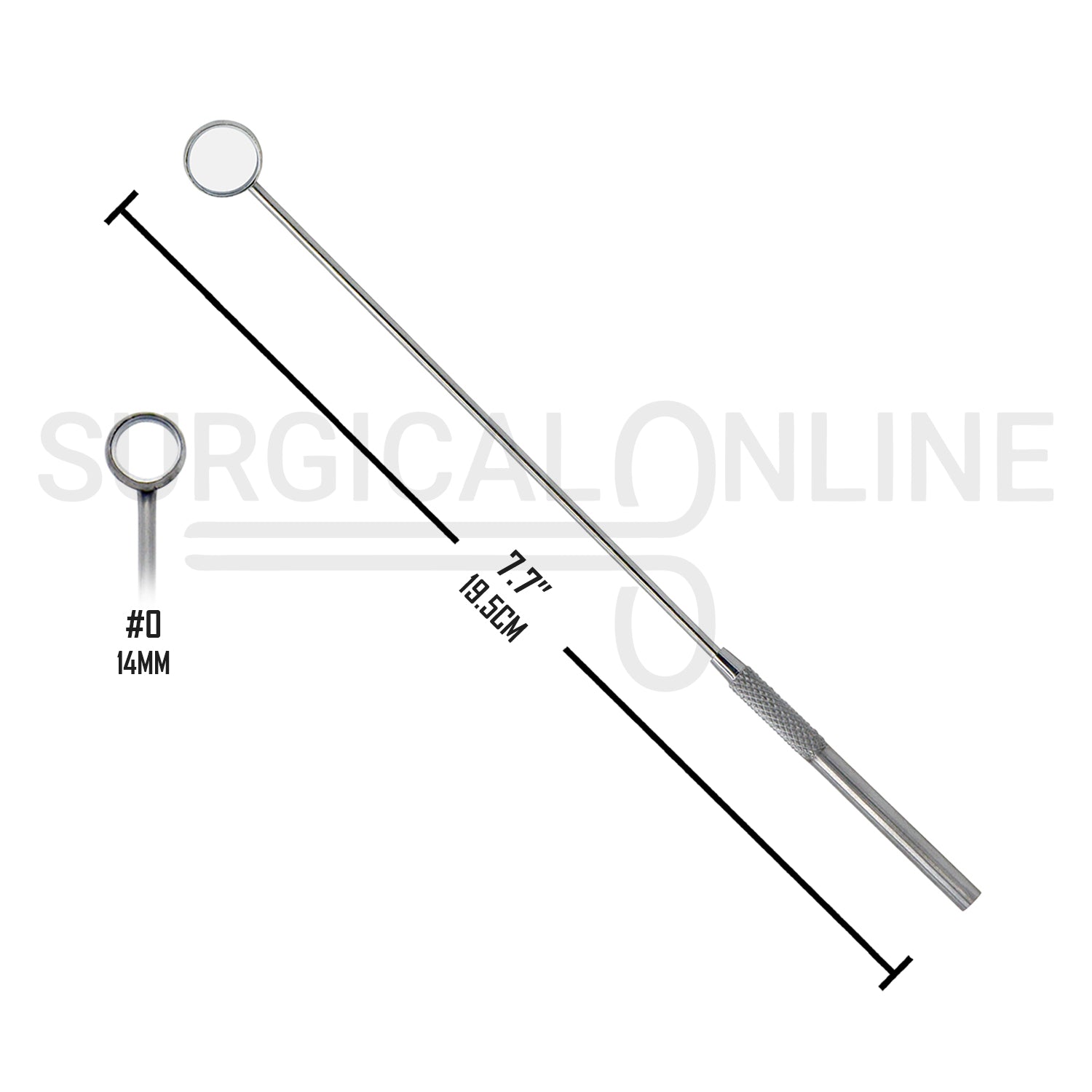 Laryngeal Mirror #0 14mm Angled Mirror With Grip Handle 7.7"