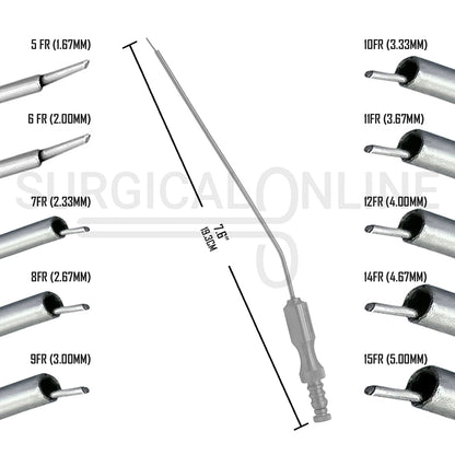 10 Pcs Frazier Suction Tubes 5, 6, 7, 8, 9, 10, 11, 12. 14 & 15 FR 7.6" Aspirator Set