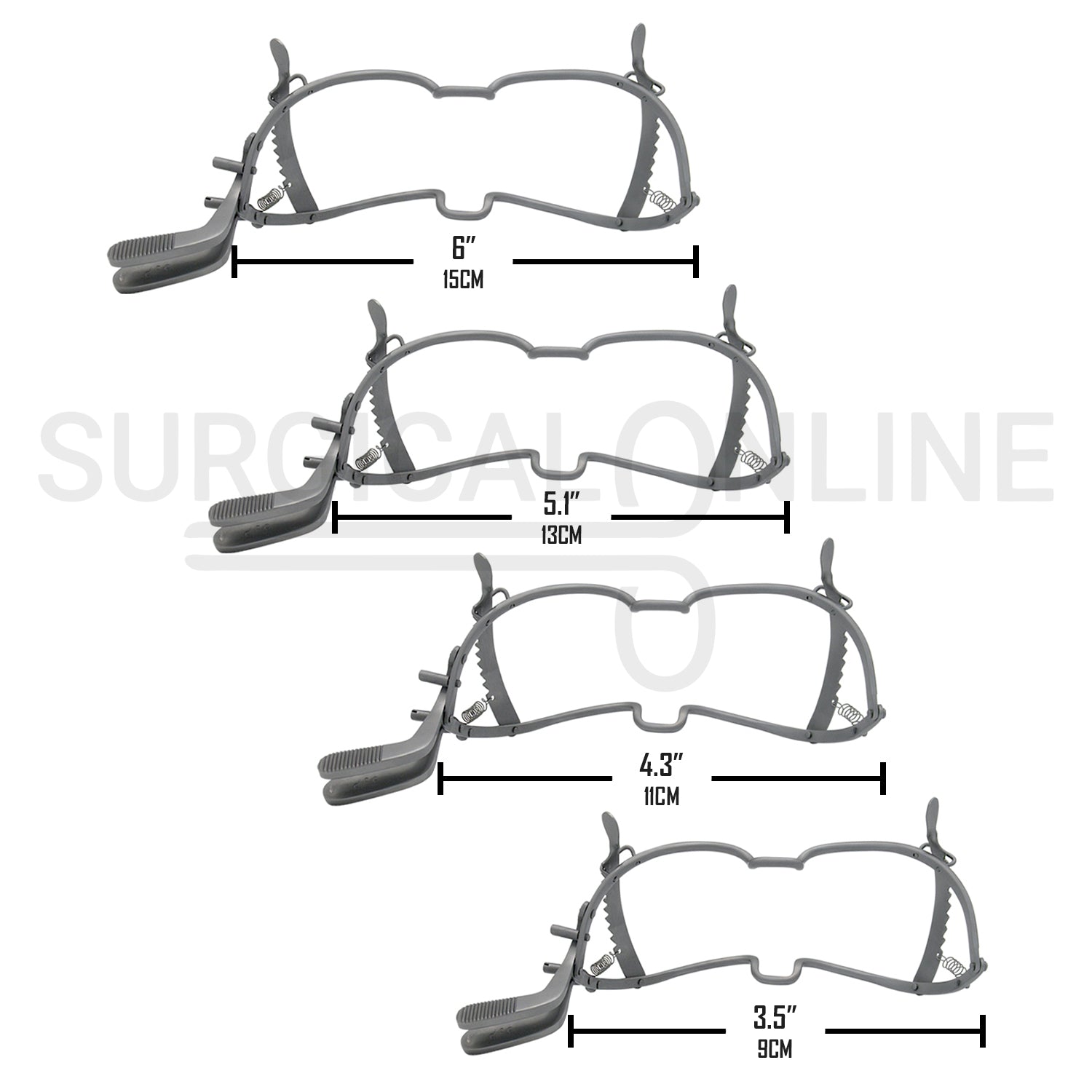4 Pcs Whitehead Dental Mouth Gag 9cm, 11cm, 13cm & 15cm Set