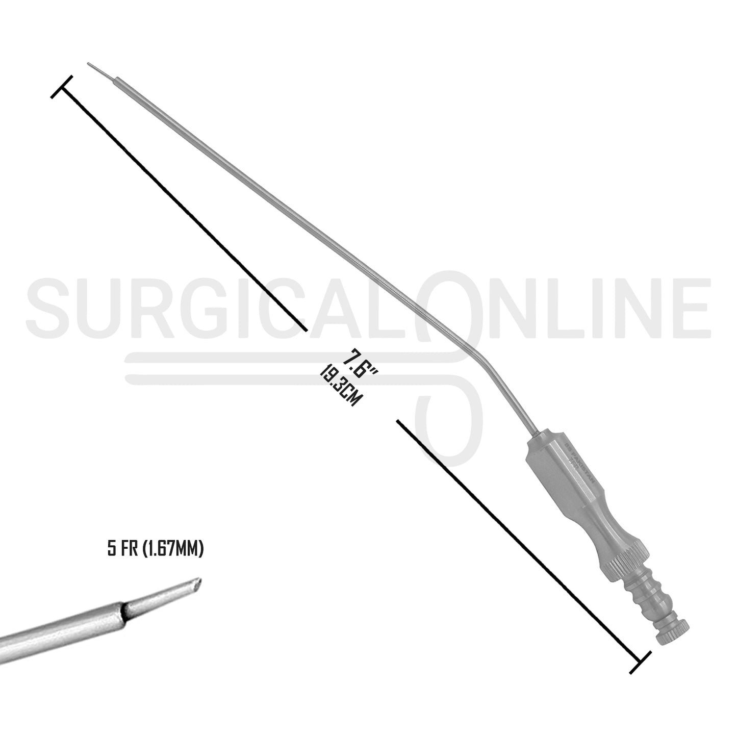 Frazier Suction Tube 5FR (1.67mm) Finger Cut-Off Angled 7.6" Aspirator