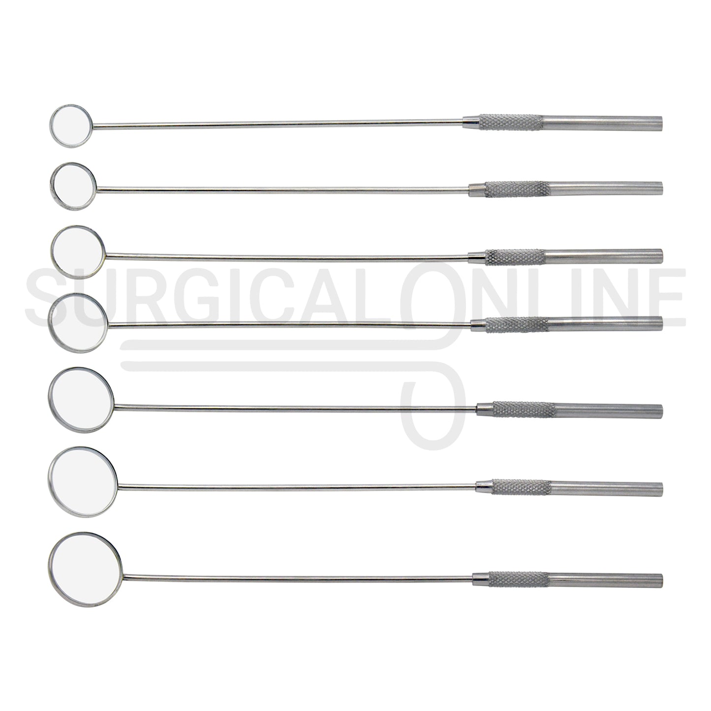 7 Pcs Laryngeal Mirrors #0–#6 Angled Mirror With Long Grip Handle Set