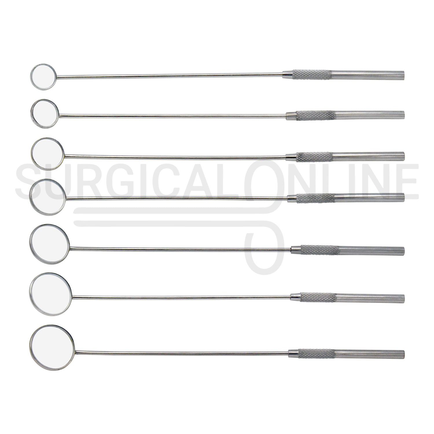 7 Pcs Laryngeal Mirrors #0–#6 Angled Mirror With Long Grip Handle Set