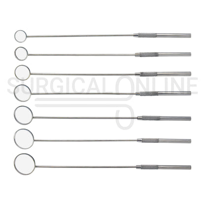 7 Pcs Laryngeal Mirrors #0–#6 Angled Mirror With Long Grip Handle Set