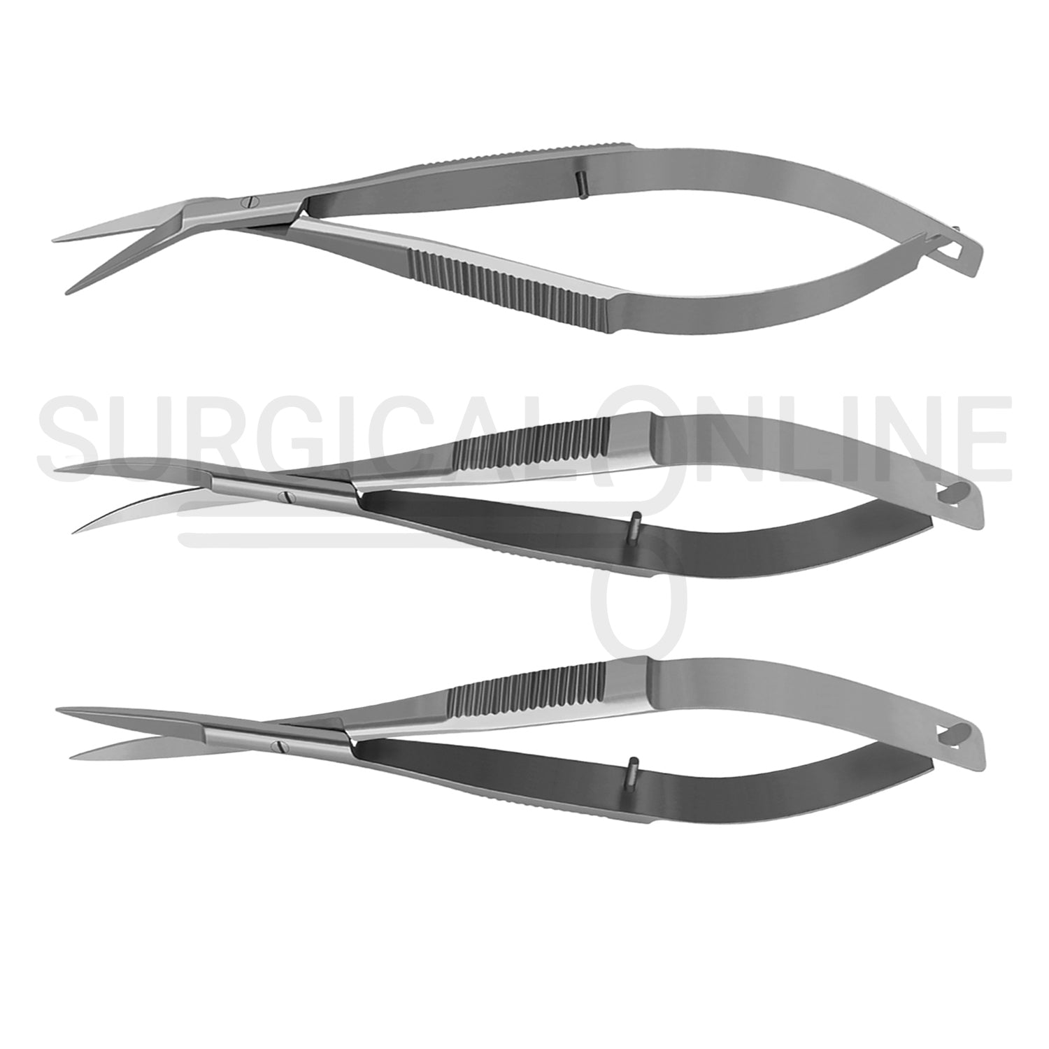 3 Pcs Castroviejo Micro Iris Scissors 4.5″ Straight, Curved, Angled Set
