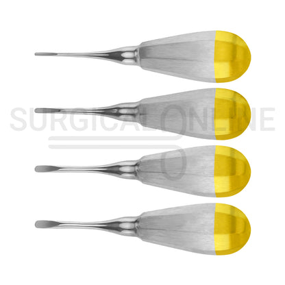 4 Pcs Luxating Elevator 2, 3, 4 & 5mm Straight Tip 5″ Half Gold Handle Set