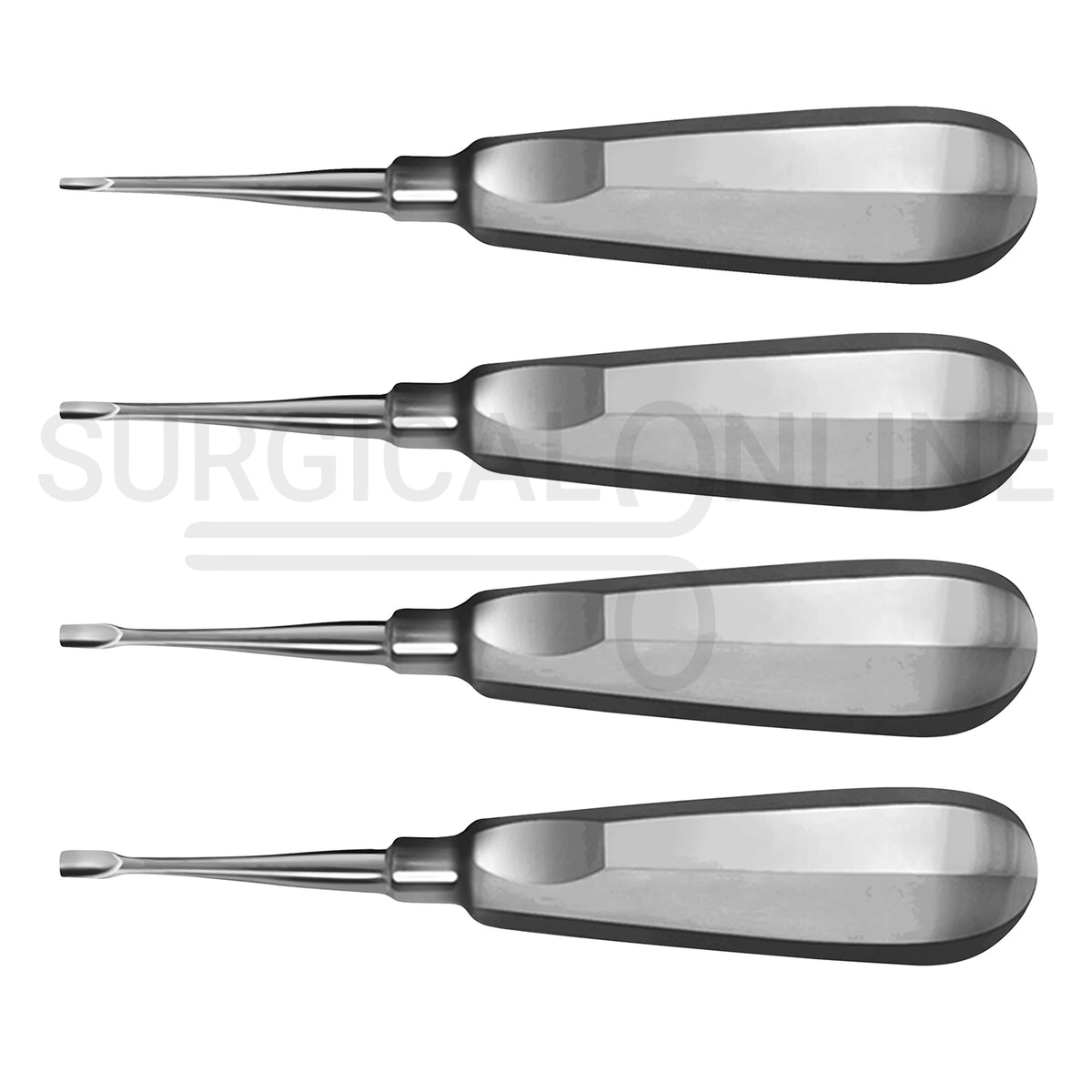 4 Pcs Winged Dental Elevator 1, 2, 3 & 4mm Tips 6″ Standard Handle Set