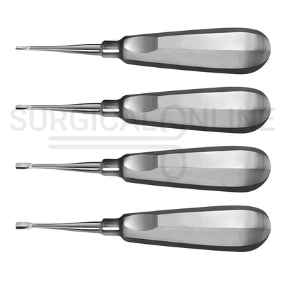 4 Pcs Winged Dental Elevator 1, 2, 3 & 4mm Tips 6″ Standard Handle Set