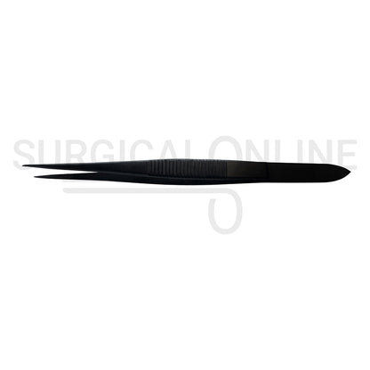 Splinter Forceps Black 4.50" Fine Point Serrated Tips