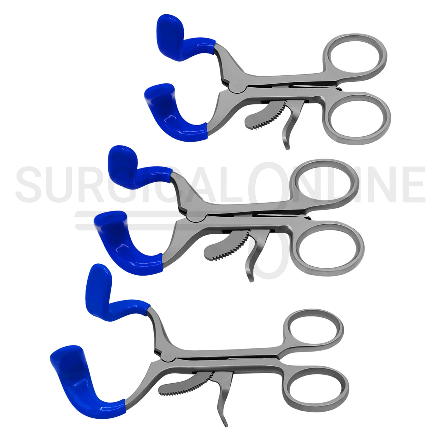 3 Pcs Molt Mouth Gag Retractor 3.5″, 4.5″ & 5.5″ With Blue PVC Tips Set