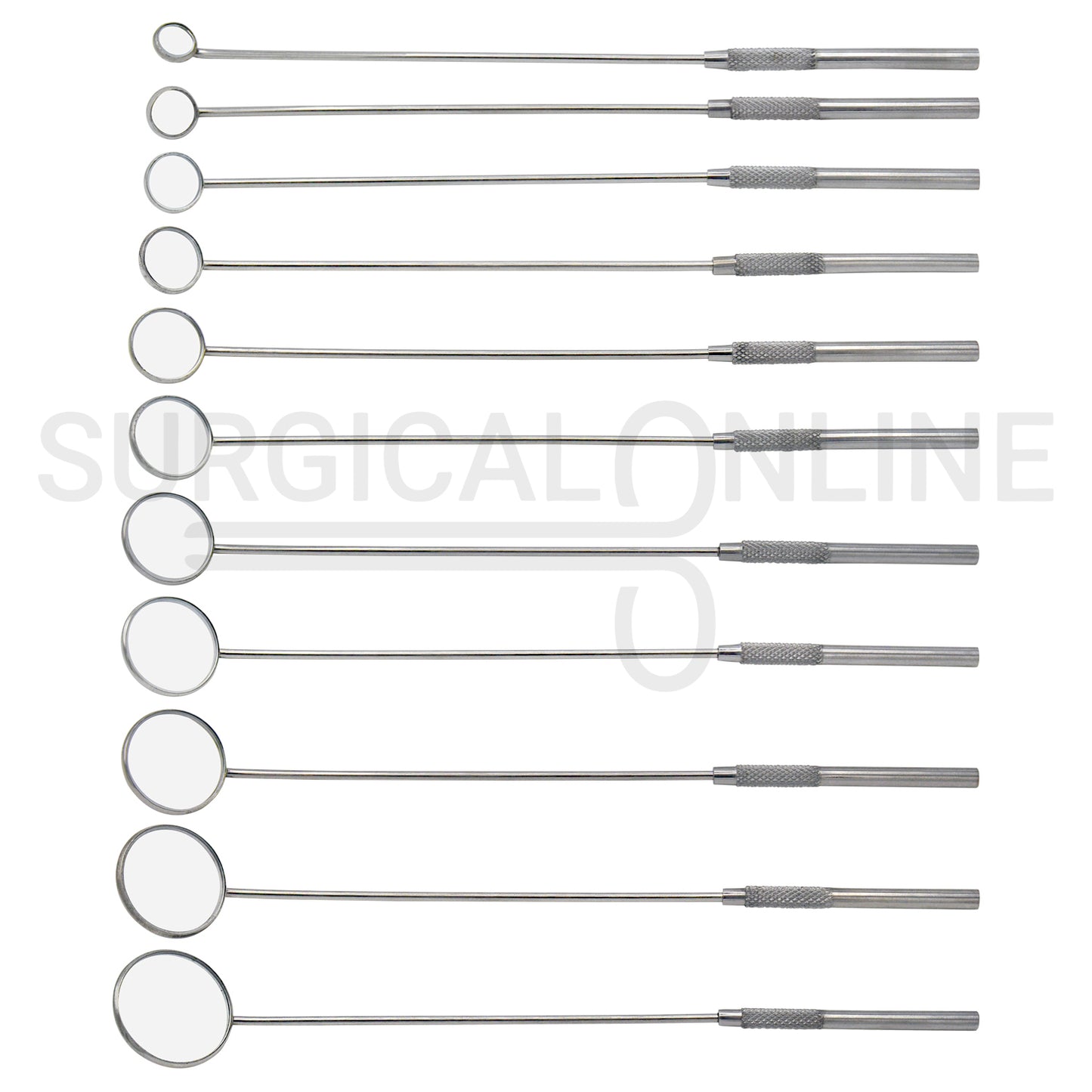 11 Pcs Laryngeal Mirrors #000–#8 Angled Mirror With Long Grip Handle Set